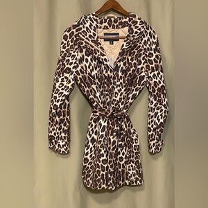 Lands End Leopard-Print Hooded  Full Zip Raincoat Brown Jacket Women’s XL(18)